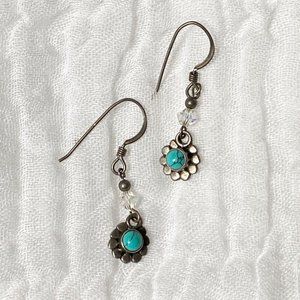 Turquoise Sterling Silver Crystal Earrings Petite